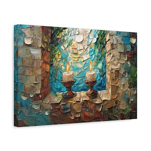 Abstrakte Shabbat-Kerzenmalerei-Leinwand, Jejuda-Wand-Kunst-Leinwand Druck Geschenkkerzen Malerei Jüdisches Wohndekor-Jüdische Geschenk Abstrakte Kunst