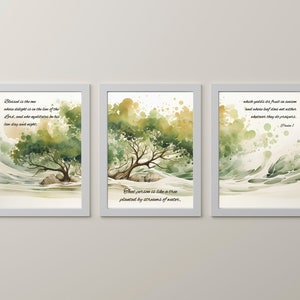 Psalm 1 Printable Set of 3, Bible Verse Inspiring Modern Wall Art Decor ...