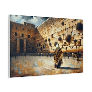 Prayer In The Kotel Painting Canvas, Inspiring Jerusalem Wall Art Canvas Print Gift, Judaica Painting Jewish Home Decor, Modern Artwork