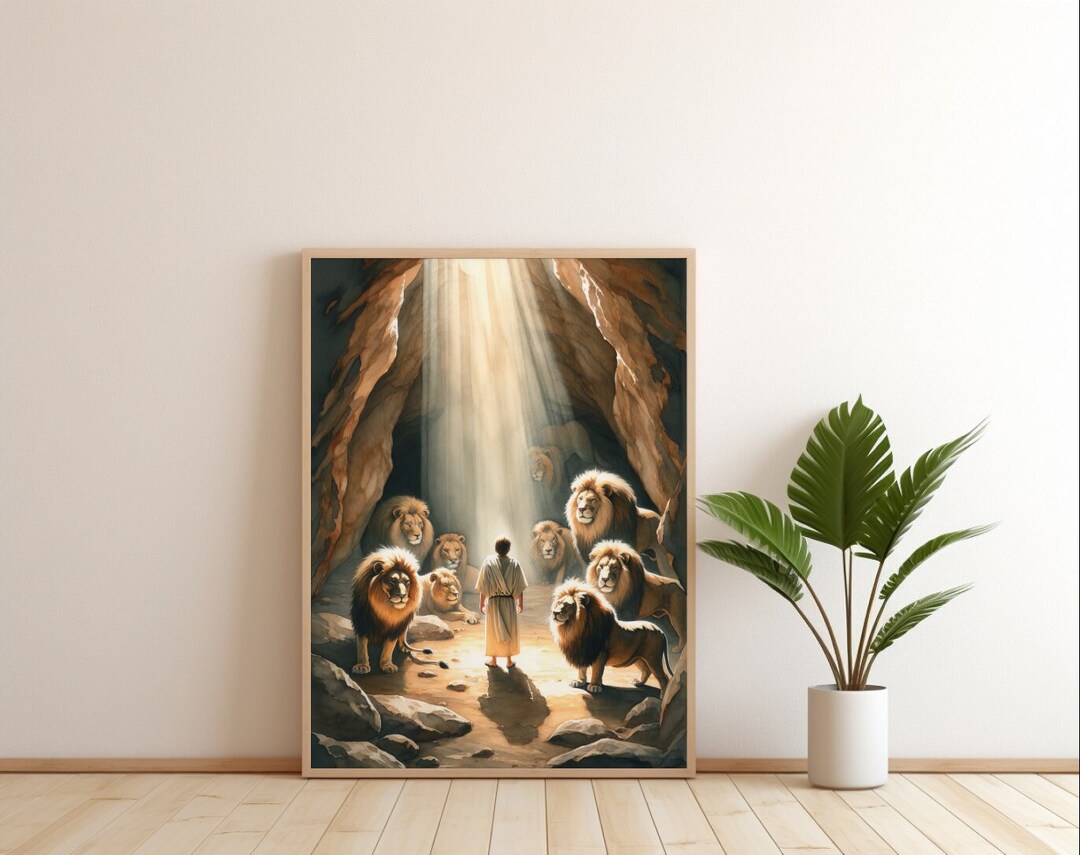Daniel in the Lions Den Painting Digital Download Bible Watercolor