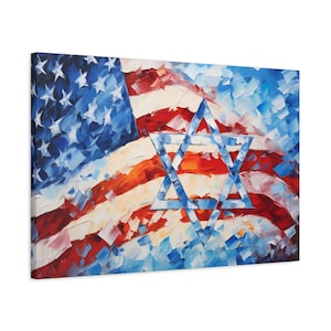 America Israel Flag Painting Canvas, Israeli American Flag Wall Art Canvas Print Gift Painting Judaica Home Decor, Jewish Modern Artwork