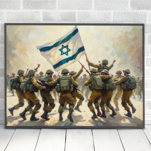 IDF Soldiers Painting Digital Download, IDF Dancing With The Flag Print Israel Wall Art Home Decor Jewish Gift Judaica Paint Wall Art Print