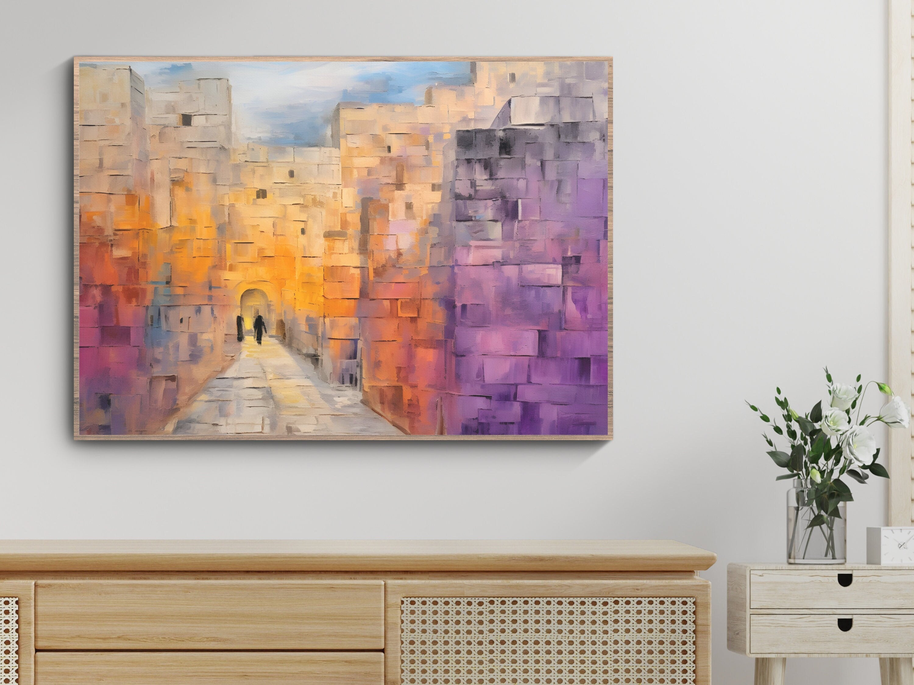 Jerusalem Painting Digital, Iconic Old City Downloadable Wall Art, Israel Canvas Home Decor, Abstract Modern Painting Gift