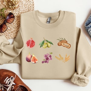 7 Fruits Of Israel Sweatshirt, Israel 7 Species Sweater, Jewish Sweatshirt, Judaica Gift, Israeli Souvenir, Judaica Clothing Fruits Sweater