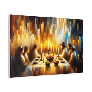 Abstraktes Shabbat-Tischgemälde auf Leinwand, Judaica-Wandkunst, Leinwanddruck, Geschenk, Familie Shabbat-Gemälde, jüdische Heimdekoration, abstraktes modernes Kunstwerk