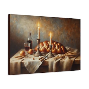 Vintage Shabbat Tisch Gemälde Leinwand,steinige Wand Kunst Leinwanddruck Geschenk, Sabbat Malerei jüdischen Urlaub Wohnkultur moderne Kunst