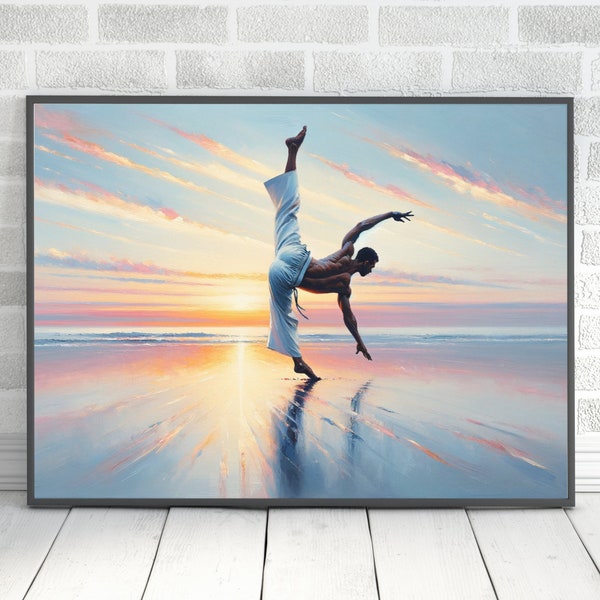Capoeira Art Digital, Martial Arts downloadbaar olieverfschilderij, Brazilië strand canvas home decor, abstracte moderne unieke print cadeau