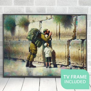 IDF Soldat Kotel Gemälde Digitaler Download, Western Wall IDF Mit Kind Druck, Israel Wand Kunst Wohnkultur, Jüdisches Geschenk Jehudaica Originalfarbe