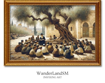 Judaica Painting Digital Download Children Learning Old City Print Jerusalem Wall Art Home Decor Jewish Gift Judaica Wall Art Original Paint
