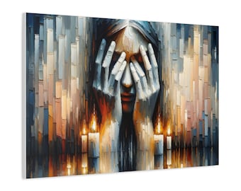 Judaica Art Canvas, Shabbat Candles Wall Art Print Gift, Inspiring Sabbath Painting, Jewish Art Home Decor, Abstract Modern Artwork