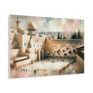 Kotel schilderij canvas print, westelijke muur gouden Jeruzalem print, Judaïca Wall Art Home decor, Joodse Inwijdingsfeest cadeau originele muur kunst