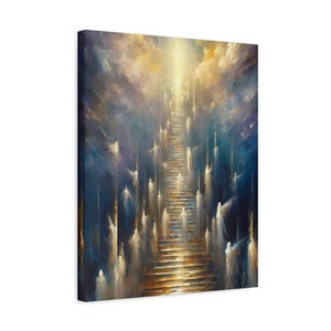 Jacobs Dream Ladder Painting Canvas Biblical Art, Bible Canvas Home Decor, Scripture Painting Home Decor, Divine Angel Original Artwork