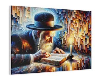 Rabbi Studying Painting Canvas, Judaica Wall Art Canvas Print Gift, Rabbi Painting Jewish Home Decor, Abstract Jewish Modern Artwork