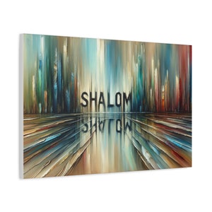 Shalom Painting Canvas, Judaica Wall Art Canvas Print Home Decor, Abstract Shalom Peace Painting Hebrew Decor, Abstract Jewish Modern Art