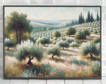 Vintage Israel Painting Digital Print, Galilee Mountains Printable Wall Art Home Decor Israel Holy Land Modern Original Paint Art Vintage