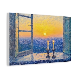Sonnenuntergang Shabbat Kerzen Malerei Leinwand, Judäische Wand Kunst Leinwand Druck Geschenk Kerzen Malerei Jüdische Wohnkultur Jejuda Geschenk Landschaftskunst