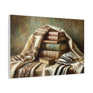 Siddur and Tallith Painting Canvas, Judaica Wall Art Canvas Print Gift, Prayer Book Painting Judaica Home Decor, Jewish Modern Artwork