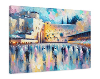 Kotel Pastel Painting Canvas, Judaica Wall Art Canvas Print Gift, Iconic Israel Painting, Jewish Home Decor, Abstract Modern Artwork