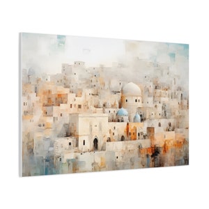 Jerusalem Old City Canvas, Judaica Original Wall Art Print Gift, Iconic Israeli Painting, Jewish Home Decor, Abstract Modern Unique Artwork