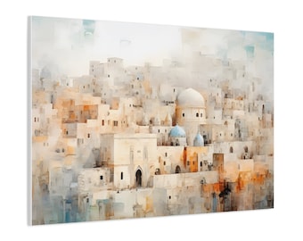 Jerusalem Old City Canvas, Judaica Original Wall Art Print Gift, Iconic Israeli Painting, Jewish Home Decor, Abstract Modern Unique Artwork