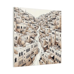 Geometrical Jerusalem Art Canvas, Judaica Wall Art Canvas Print Gift, Iconic Israel Painting Jewish Home Decor, Jewish Modern Artwork