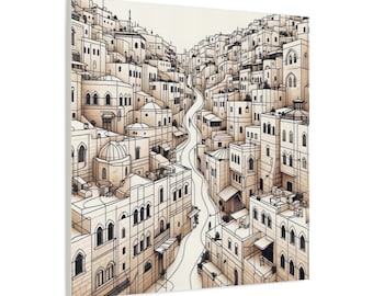 Geometrical Jerusalem Art Canvas, Judaica Wall Art Canvas Print Gift, Iconic Israel Painting Jewish Home Decor, Jewish Modern Artwork