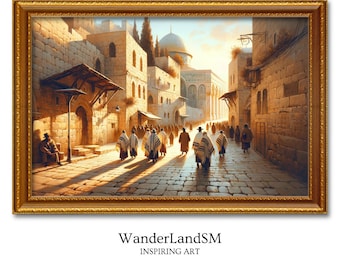 Peregrinación de Jerusalén pintura descarga digital, impresión de la ciudad vieja Israel arte de la pared decoración del hogar regalo judío judaica arte de la pared impresiones de pintura originales