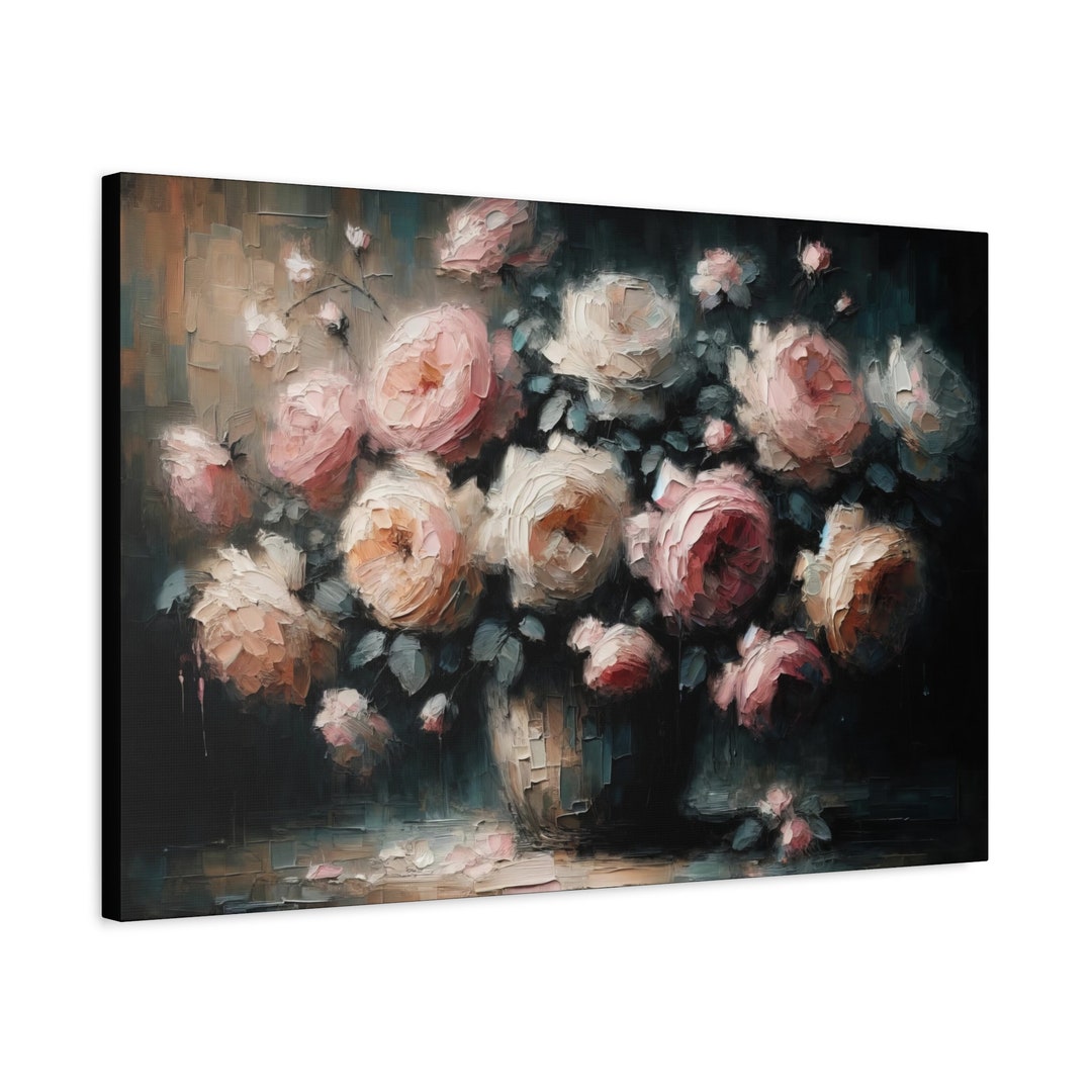 Pink and White Roses Painting Canvas, Still Life Wall Art Canvas Home ...