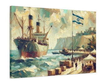 Arriva in Israele, dipinto su tela, regalo con stampa su tela di arte da parete Alyiah Israel, decorazione per la casa della pittura israeliana giudaica, nave d’arte moderna ebraica