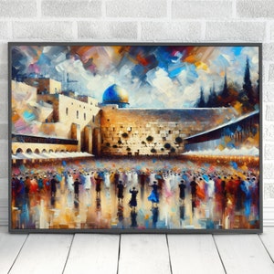 Kotel Painting Digital Download, Western Wall Celebration Jerusalem Print, Judaica Wall Art Home Decor, Jewish Gift, Original Paint