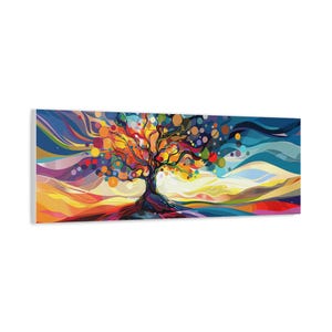 Tree of Life Painting Panoramic Canvas Judaica Art Canvas Wall Art Home Decor Abstract Colorful Tree Painting Wall Decor Jewish Modern Art