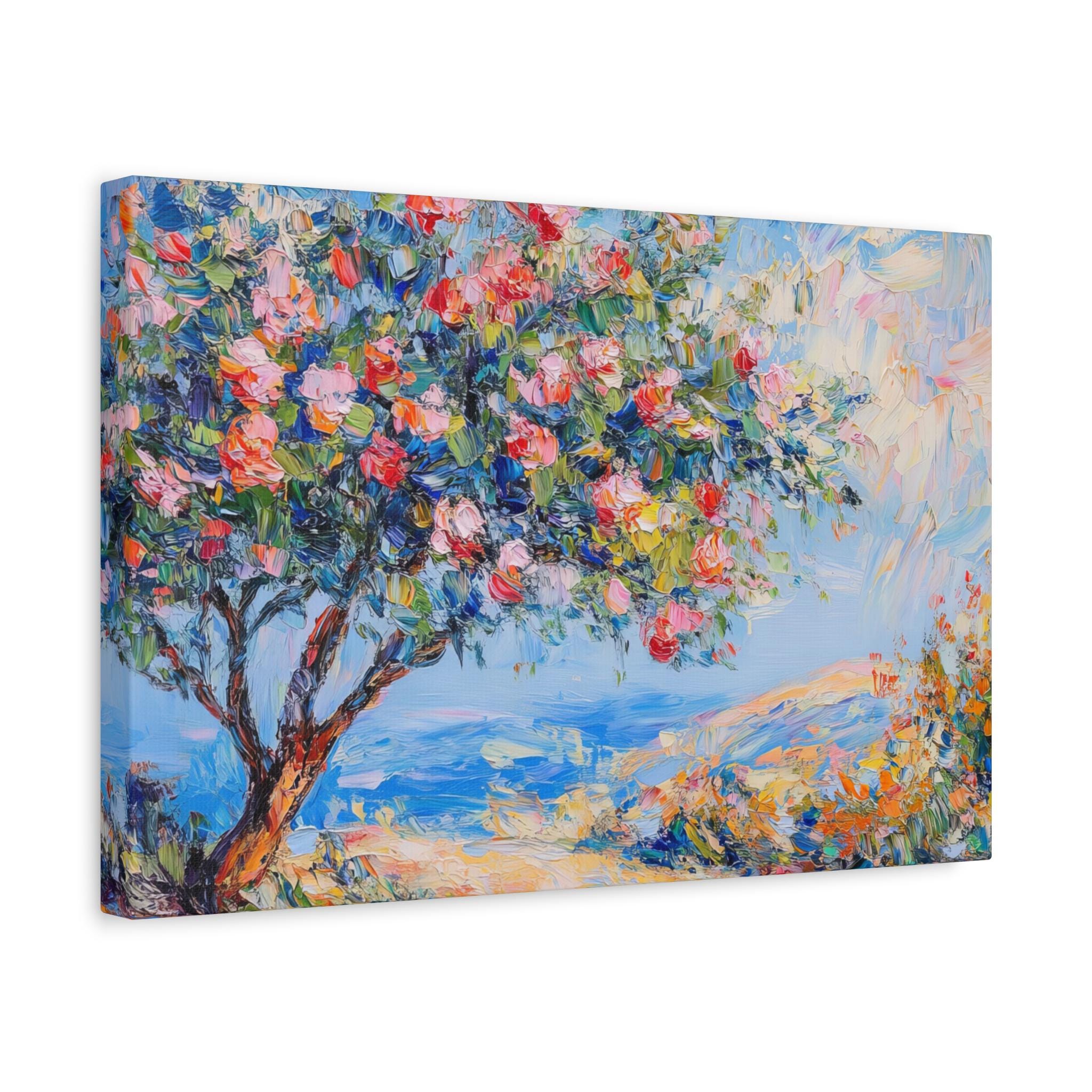 Israel Pomegranate Tree Painting Canvas, Blossoming Tree Wall Art Canvas Print Pomegranate Painting Jewish Home Decor Judaica Gift Tree Art