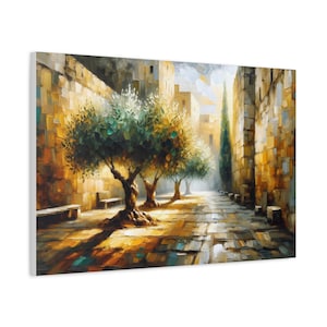 Old City Of Jerusalem Painting Canvas, Judaica Wall Art Canvas Print Gift, Iconic Israel Painting Jewish Home Decor, Jewish Modern Art