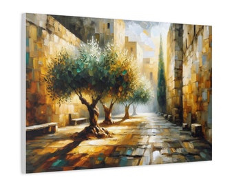 Stare Miasto Jerozolimy Malarstwo Płótno, Judaica Wall Art Canvas Print Prezent, Kultowy Izrael Malarstwo Żydowski Wystrój Domu, Żydowska Sztuka Nowoczesna