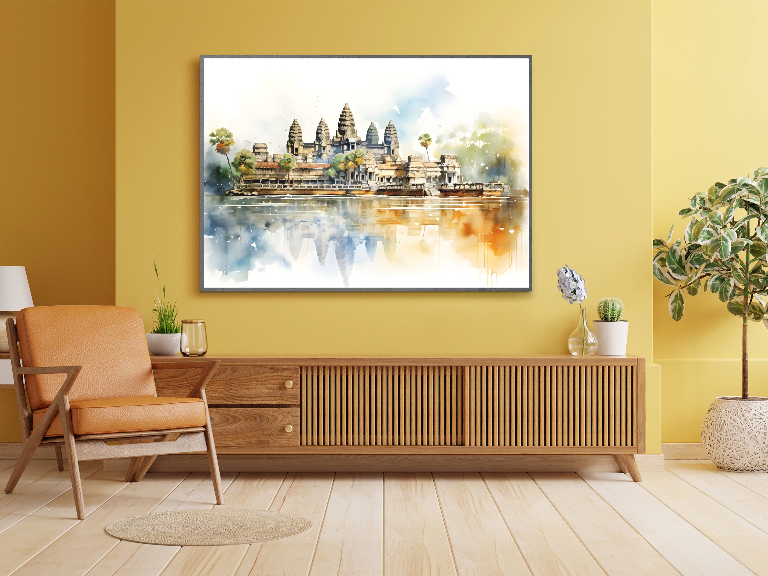 Angkor Wat Painting, Cambodia Iconic Downloadable Canvas, Historic