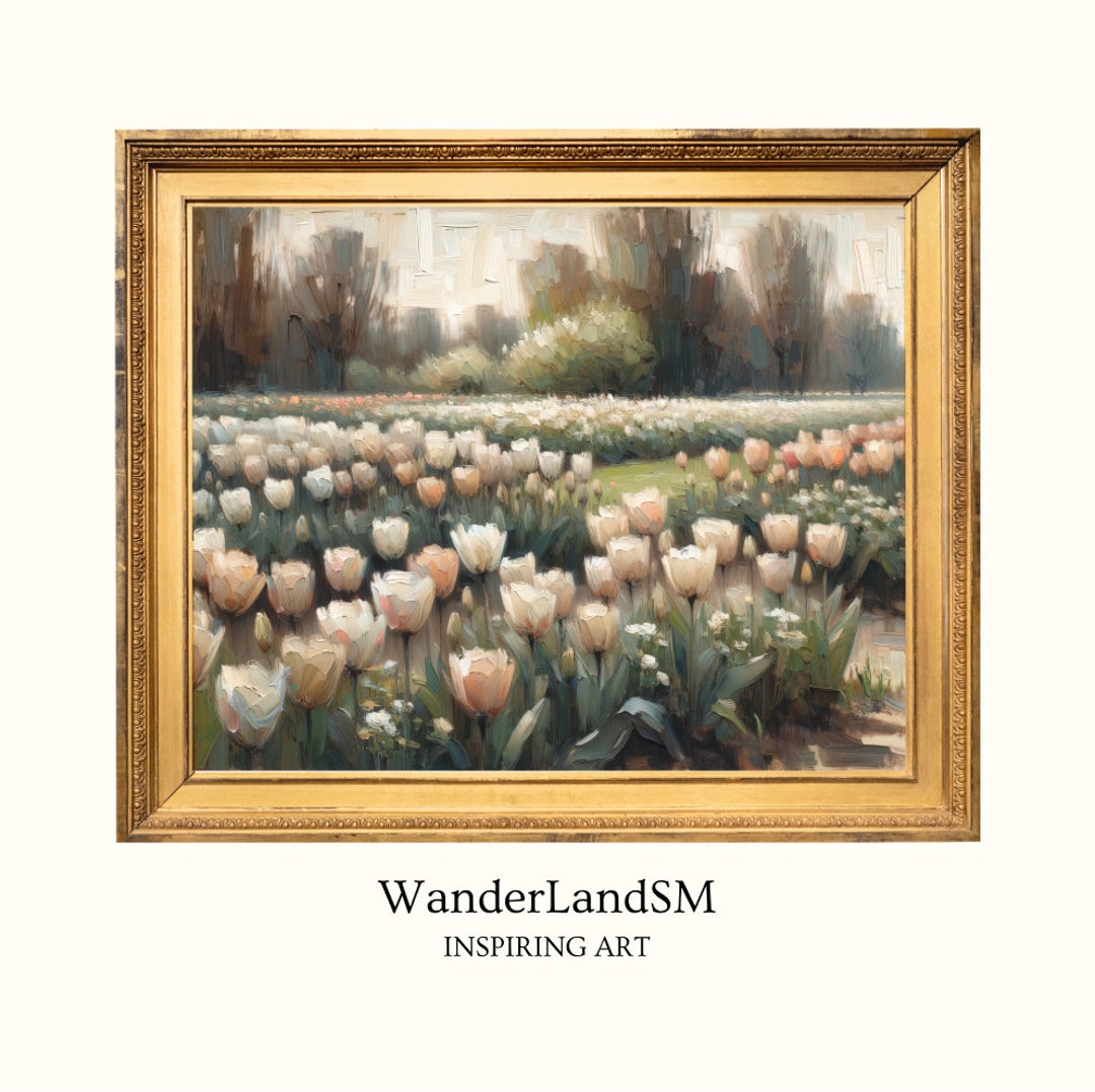 Tulip Field Vintage Digital Wall Art Printable Landscape Oil Painting ...