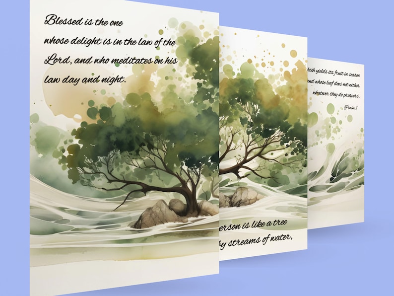 Psalm 1 Printable Set of 3, Bible Verse Inspiring Modern Wall Art Decor ...