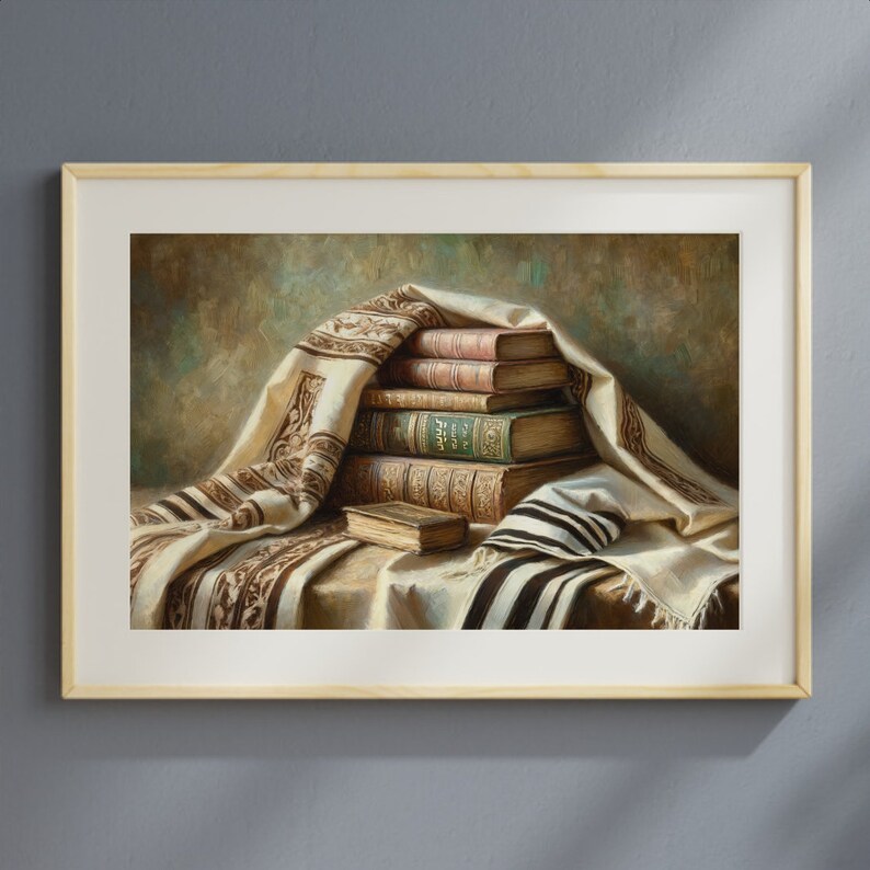 Judaica Wall Art Digital Download Siddur and Talith Artwork Prayer