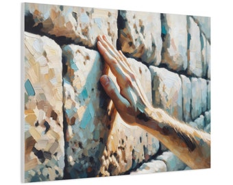 Tocco della mano La tela Kotel, Judaica Wall Art Stampa su tela Regalo, Iconico Muro occidentale Israele Pittura Ebraica Home Decor Opera d'arte moderna Tela