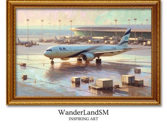 Israel Elal Painting Digital Print Airplane Printable Wall Art Home Decor Israel Holy Land Original Paint Vintage Wall Art Artwork