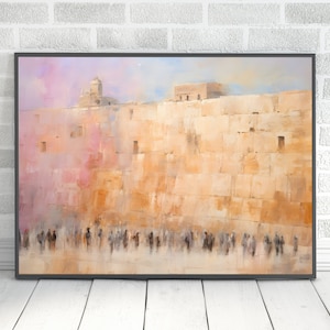 Kotel Wall Art Digital, Pintura descargable icónica del Muro Occidental, Ciudad Vieja de Jerusalén SVG Canvas Home Decor, Regalo de pintura moderna abstracta