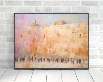 Kotel Wall Art Digital, Iconic Western Wall Downloadable Painting, Jerusalem Old City SVG Canvas Home Decor, Abstract Modern Painting Gift
