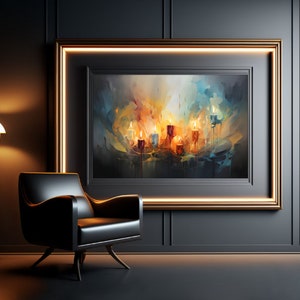 Hannukah Wall Art Decor,  Judaica Print Downloadable Painting, 8 Nights Candles Modern Paint Gift Digital, Jewish Holiday Gifts