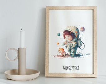 Mural "Child Astronaut" DIN A4 can be personalized with desired text or name for the children's room / living room / hallway - personalised