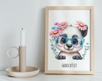 Wandbild "Panda Mädchen" DIN A4 personalisierbar mit Wunschtext oder Name für das Kinderzimmer / Wohnzimmer / Flur - personalisiert