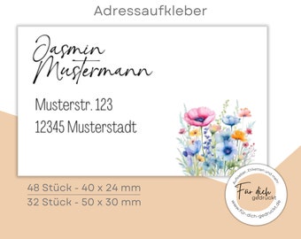 Adressaufkleber Sticker Set 24 / 48 Stück - Wasserfest - personalisierbar - personalisierter Aufkleber 50 x 30 mm / 40 x 25 mm - rechteckig