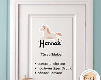 Türaufkleber / Türschild Einhorn personalisierbar mit Namen für das Kinderzimmer mit süßen Motiven