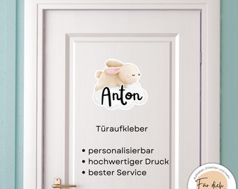 Türaufkleber / Türschild schlafender Hase Häschen personalisierbar mit Namen für das Kinderzimmer mit süßen Motiven