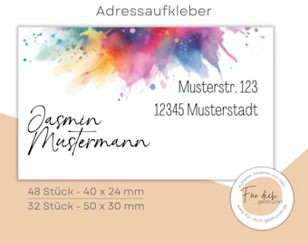 Adressaufkleber Sticker Set 24 / 48 Stück - Wasserfest - personalisierbar - personalisierter Aufkleber 50 x 30 mm / 40 x 25 mm - rechteckig