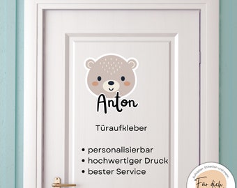 Türaufkleber / Türschild Bär Tier Kopf personalisierbar mit Namen für das Kinderzimmer mit süßen Motiven